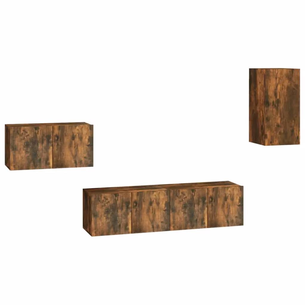 Berkfield Home 4 Piece Classic TV Cabinet Set in Brown Smoked Oak Engineered Wood – 2