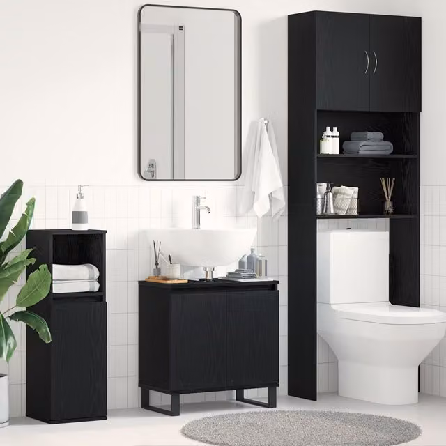 Berkfield Home Modern Black Oak Bathroom Sink Cabinet, W: 58 cm, D: 33 cm, H: 60 cm – 1