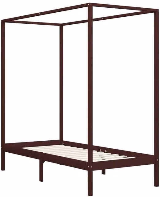 Berkfield Home Canopy Bed Frame in Dark Brown Solid Pine Wood, W/D/H: 100 x 200 cm – 1