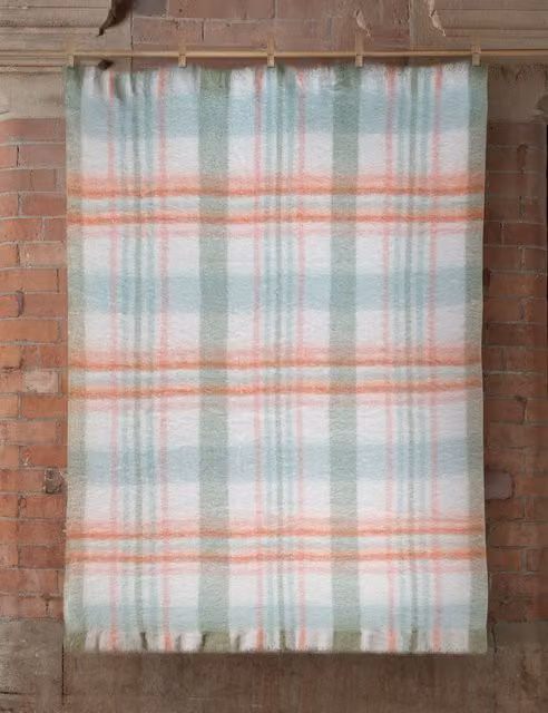 Laura Ashley Colten Checked Throw in Sage Green with Fringes