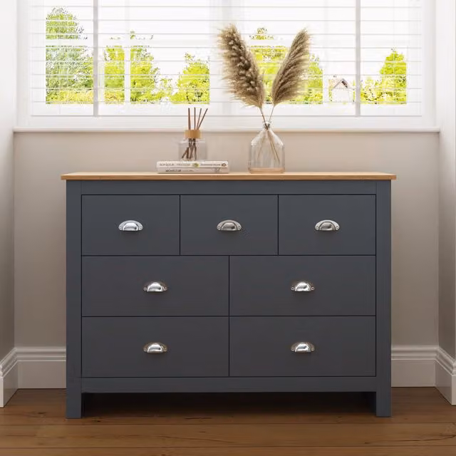GFW Lancaster 7 Drawer Merchant Chest of Drawers in Blue and Oak – 3