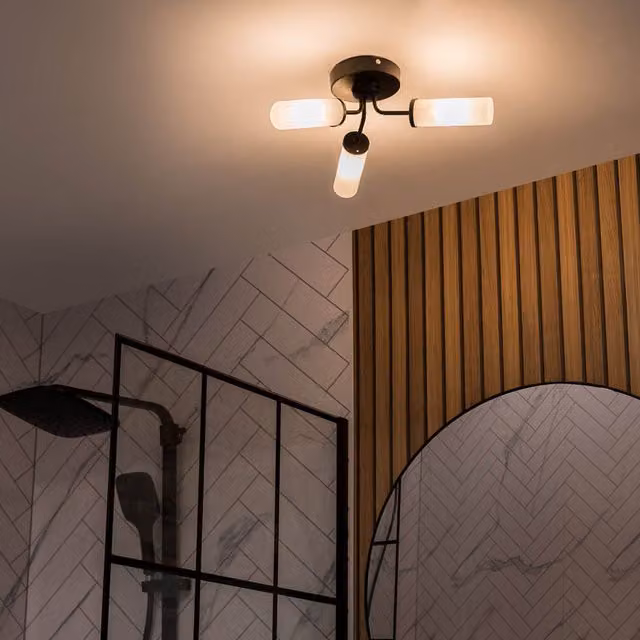 Canya 3 Way Black Ceiling Light with Reeded Glass