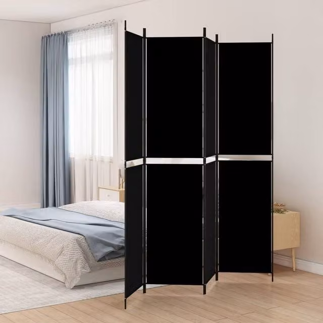 Berkfield Home 4-Panel Fabric Room Divider in Black, W: 200 cm, H: 220 cm
