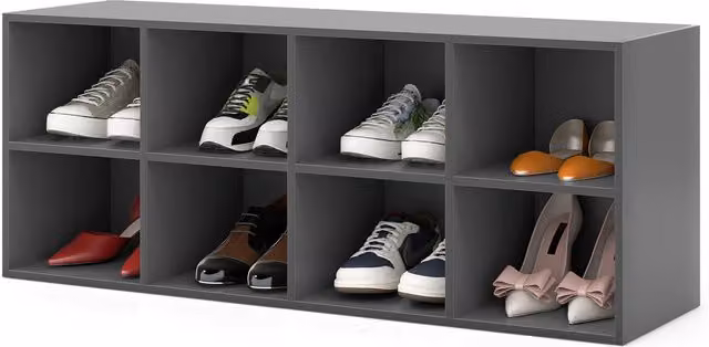 COSTWAY Modern Grey 8 Grid Cube Shoe Bench and Hallway Shoe Rack