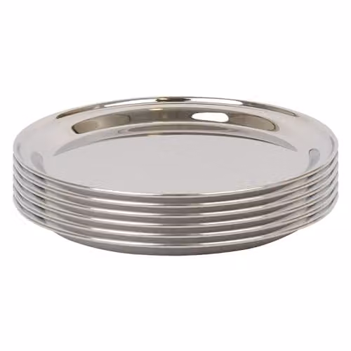 Argon Tableware Set of 6 Round Stainless Steel Serving Platters in Silver, Diameter: 35.5 cm – 1