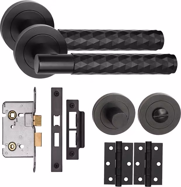 Golden Grace Matt Black Bathroom Door Handle Set
