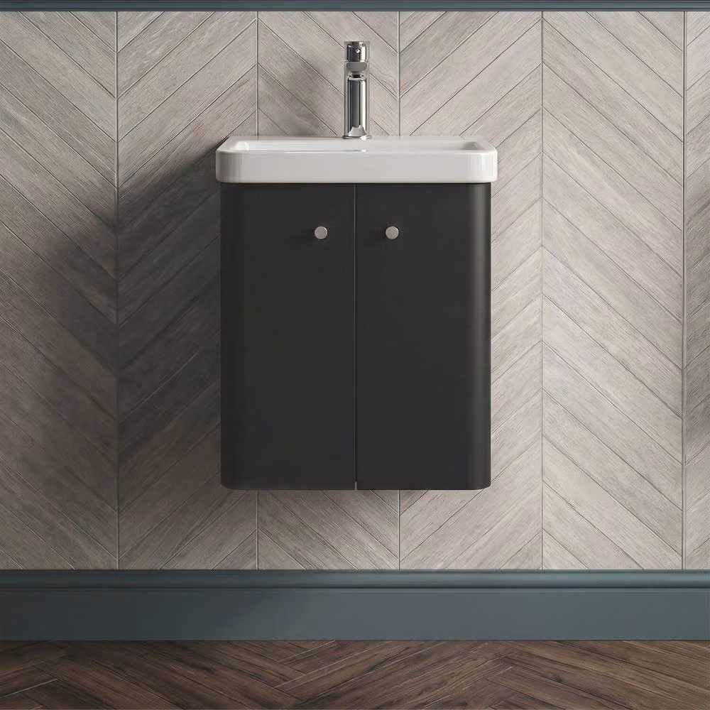 Balterley Wall Hung 2 Door Modern Bathroom Vanity Unit with Ceramic Sink in Matt Dark Grey, Width: 50 cm – 5