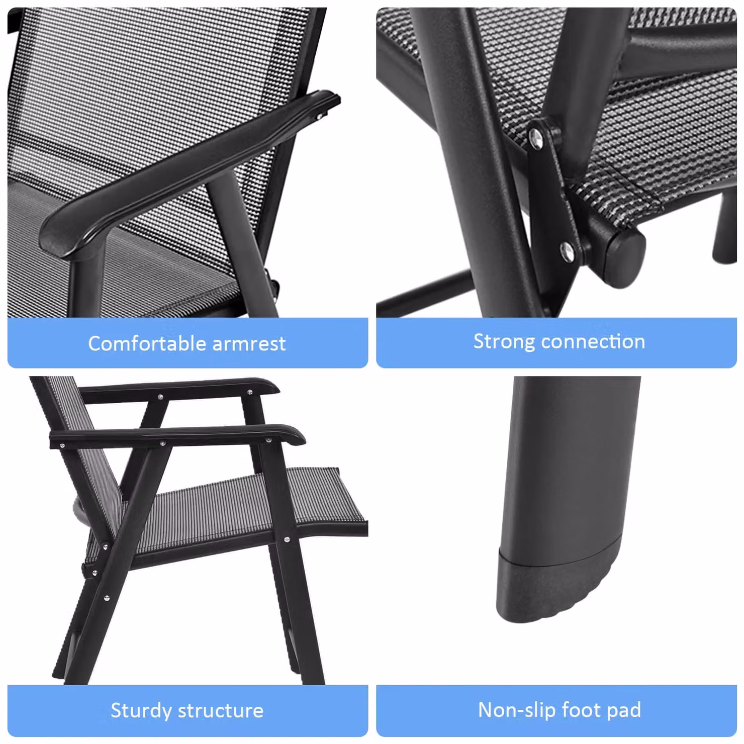 Costway Set of 4 Grey Folding Garden Chairs in Fabric and Metal – 4