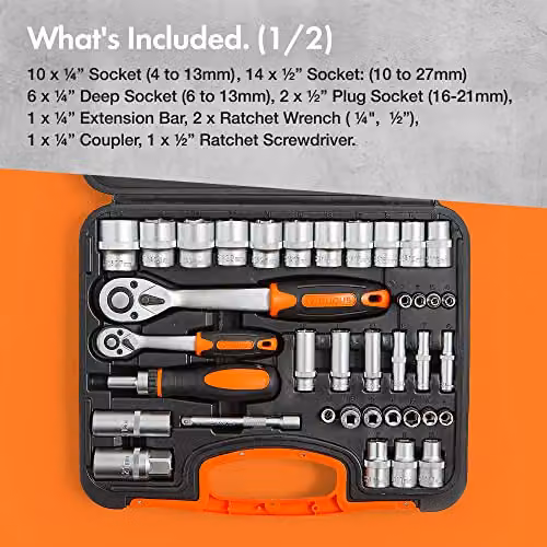 VonHaus 104-Piece Chrome Vanadium Steel Socket and Screwdriver Tool Set in Grey and Silver – 2