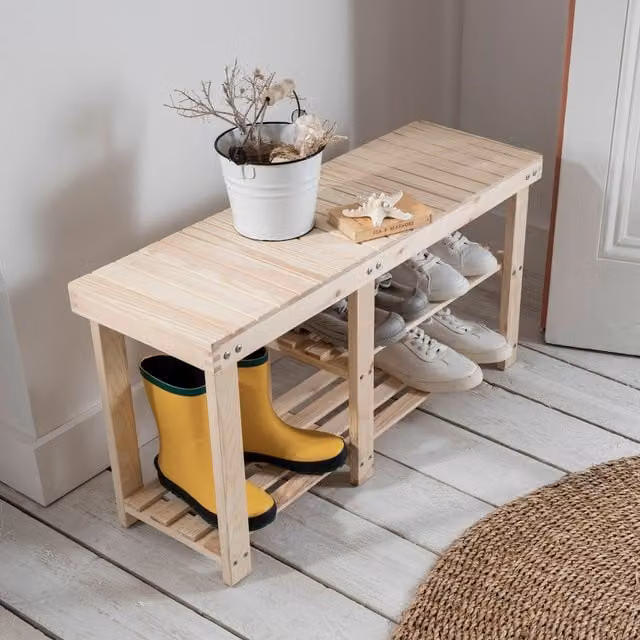 Noa and Nani Einar Rustic Pine Shoe Rack in Brown