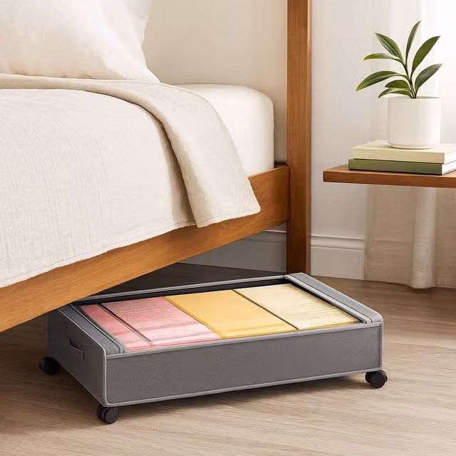 Voltico Underbed Canvas Storage Box with Wheels in Grey, W: 44.5 cm, D: 27 cm, H: 44.5 cm – 1