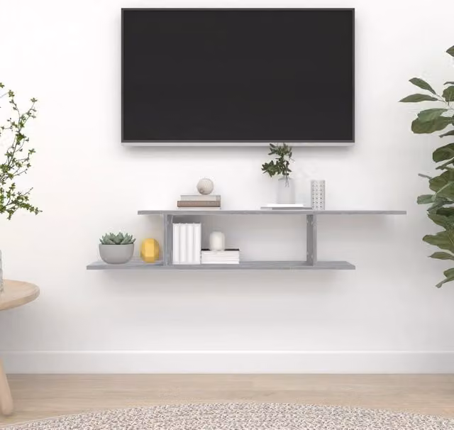 Berkfield Home Wall-Mounted TV Shelf in Grey Sonoma, W: 125 cm, D: 23 cm, H: 18 cm