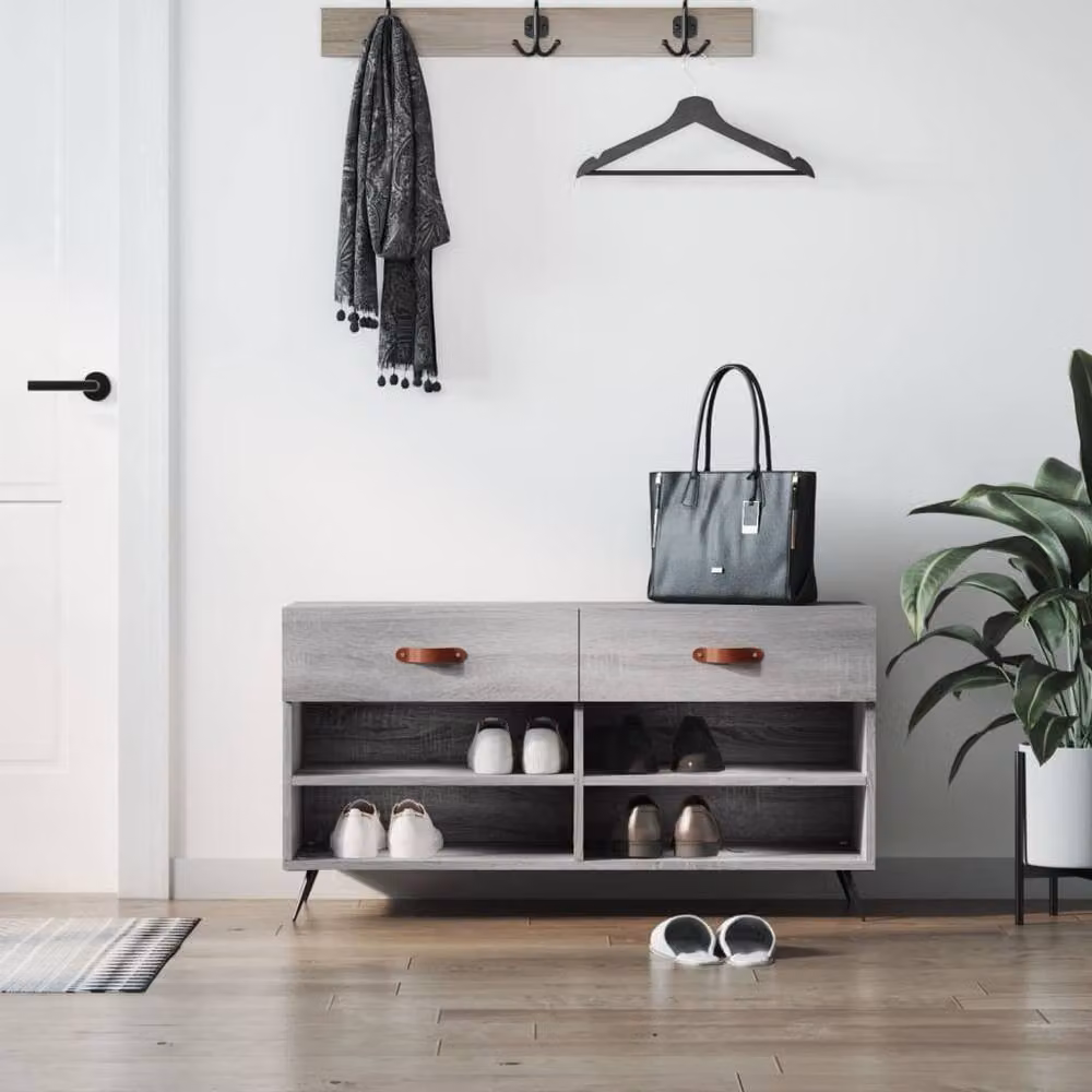 Berkfield Home Shoe Bench in Grey Sonoma, W/D/H: 102 x 35 x 55 cm – 2