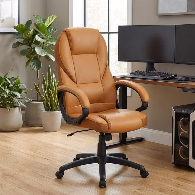 SONGMICS Brown Synthetic Leather Adjustable Swivel Task Chair for Home Office