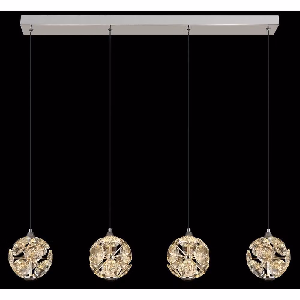 Globo Lighting Virina Bar Pendant Ceiling Light in Chrome with K9 Crystals and Warm White LED – 8