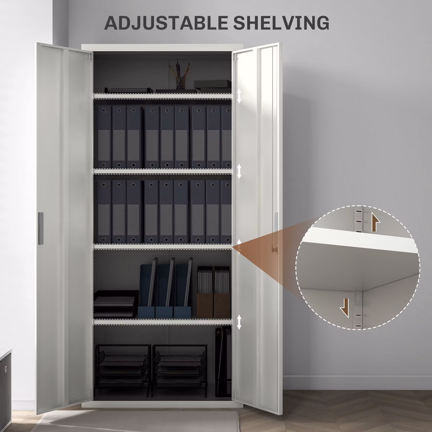 HOMCOM Metal Office Filing Cabinet with 5 Adjustable Shelves and Lockable Hinged Doors, White – 2