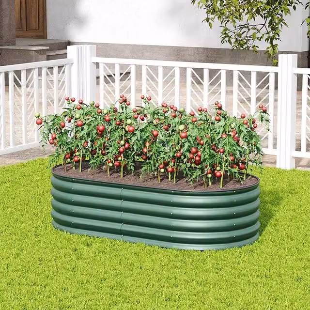 Living and Home Oval-Shaped Galvanised Steel Raised Garden Bed in Green – 1