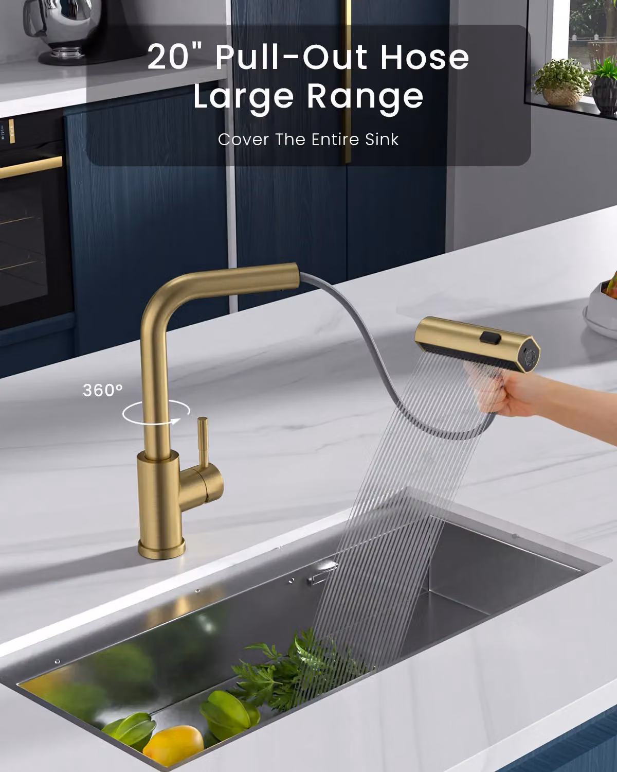 Appaso Gold Stainless Steel Kitchen Tap with Pull Out Spray and Swivel Spout – 3