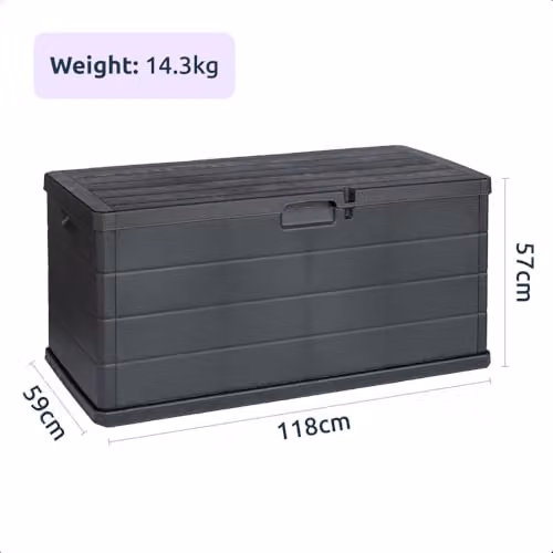 idooka Plastic Garden Storage Box in Grey with Faux Wood Panelling Design – 6