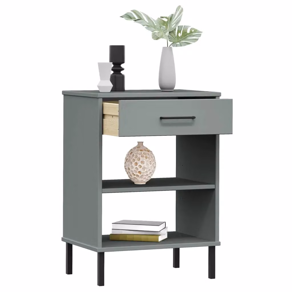 Berkfield Home Oslo Industrial Console Cabinet in Grey Solid Pine Wood with Metal Legs – 3