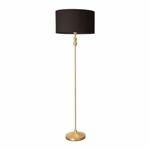 ValueLights Gold Metal Candlestick Floor Lamp with Black Fabric Drum Shade and Included LED Bulb – 1