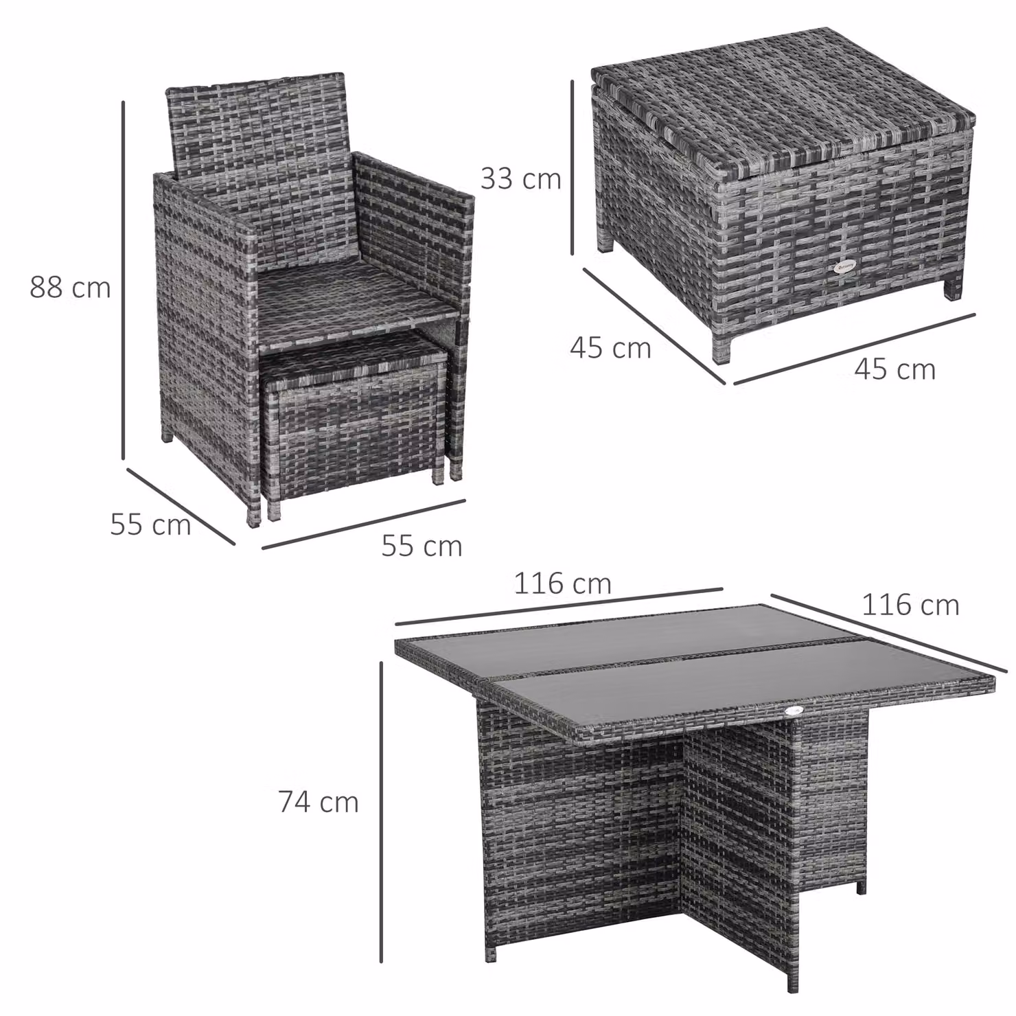 Outsunny 9-Piece Grey Rattan Garden Dining Set with Table, 8 Chairs and Footrest – 3