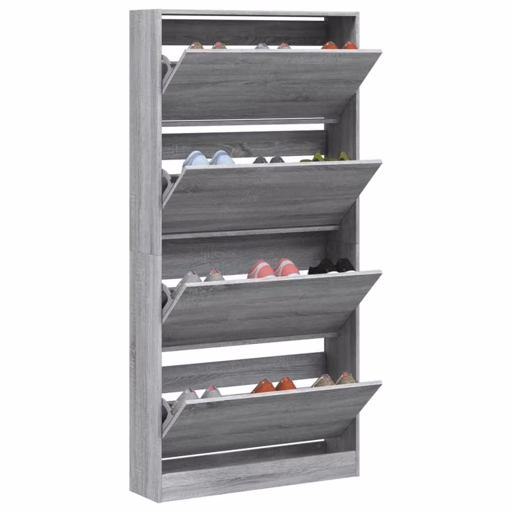 Berkfield Home Modern Grey Shoe Cabinet with 4 Tilting Compartments W/D/H: 80 x 21 x 163.5 cm – 2