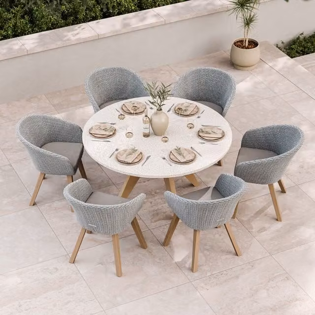 Royalcraft Astral 6 Seater Dining Set in Cream, Grey and Natural with Acacia Wood and Rattan