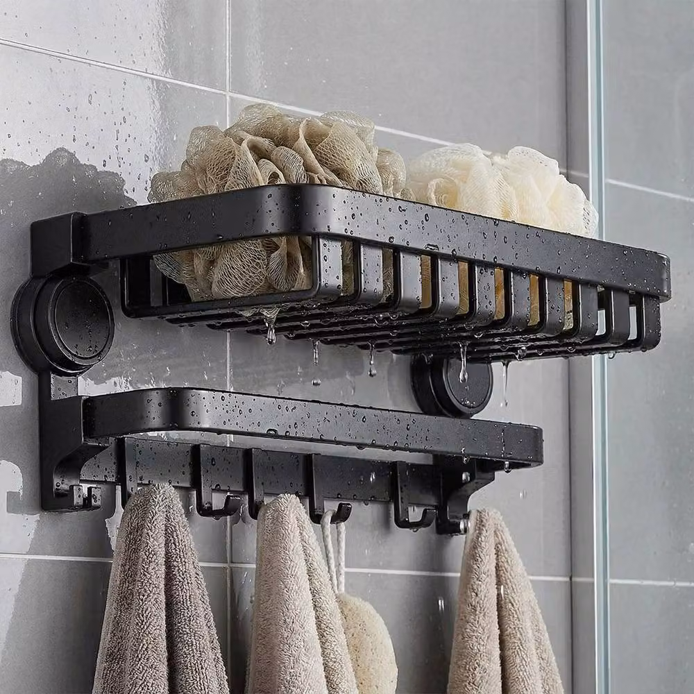 Havendro Black Matt Carbon Steel Foldable Wall Mounted Towel Rack and Storage Shelf, Width: 60 cm – 3