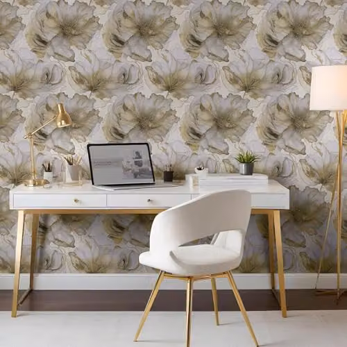 Muriva Renata Floral 3D Flower Blossom Print Vinyl Wallpaper in Cream, Beige and Gold – 2