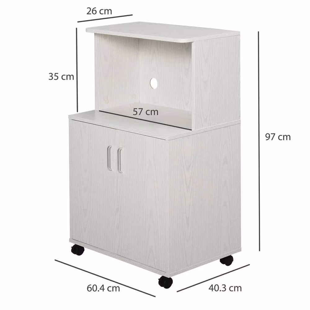 EONLION White Modern Kitchen Storage Unit and Microwave Trolley with Castors, Width: 100 cm – 2