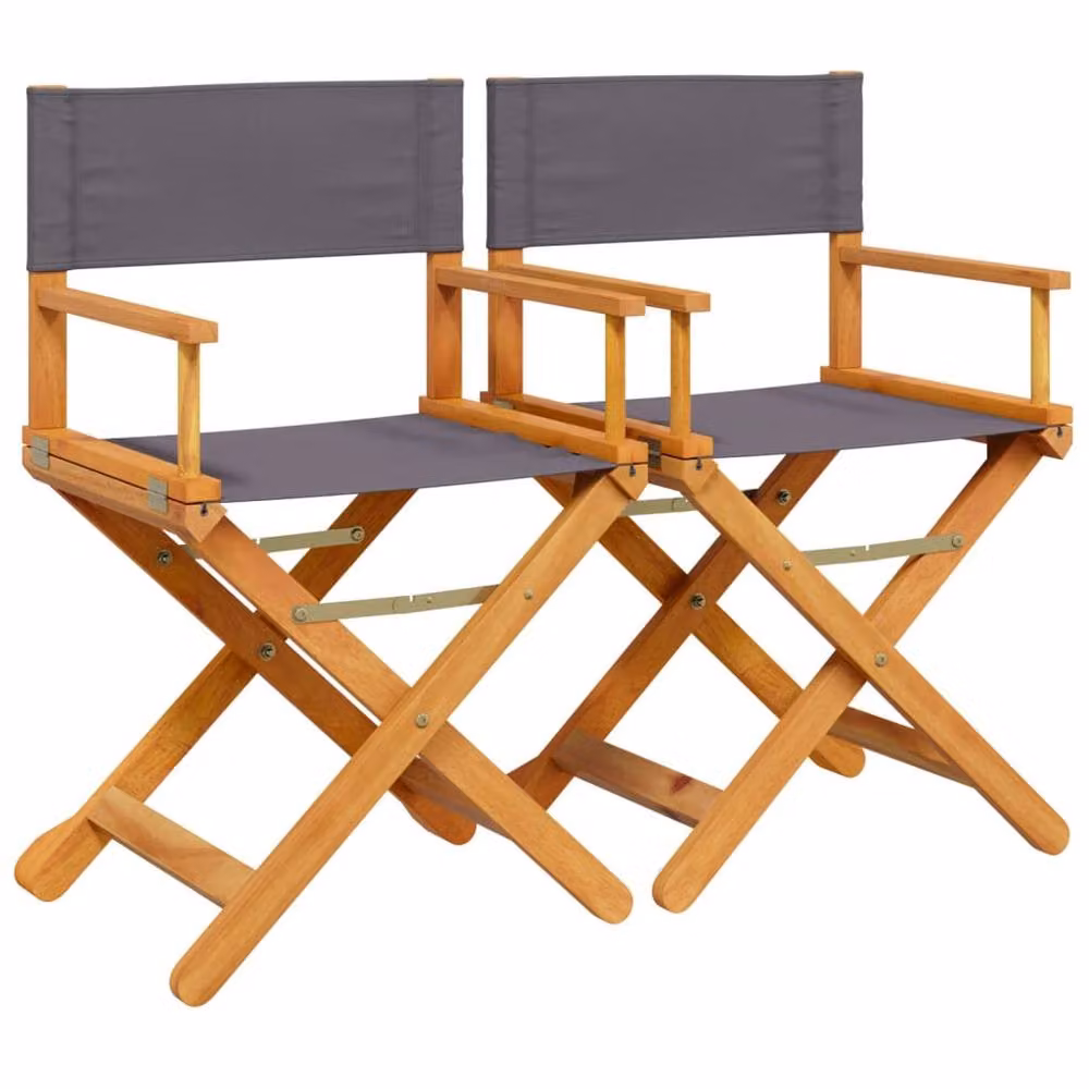 Berkfield Home Set of 2 Folding Acacia Wood Director Chairs in Dark Grey Fabric – 2
