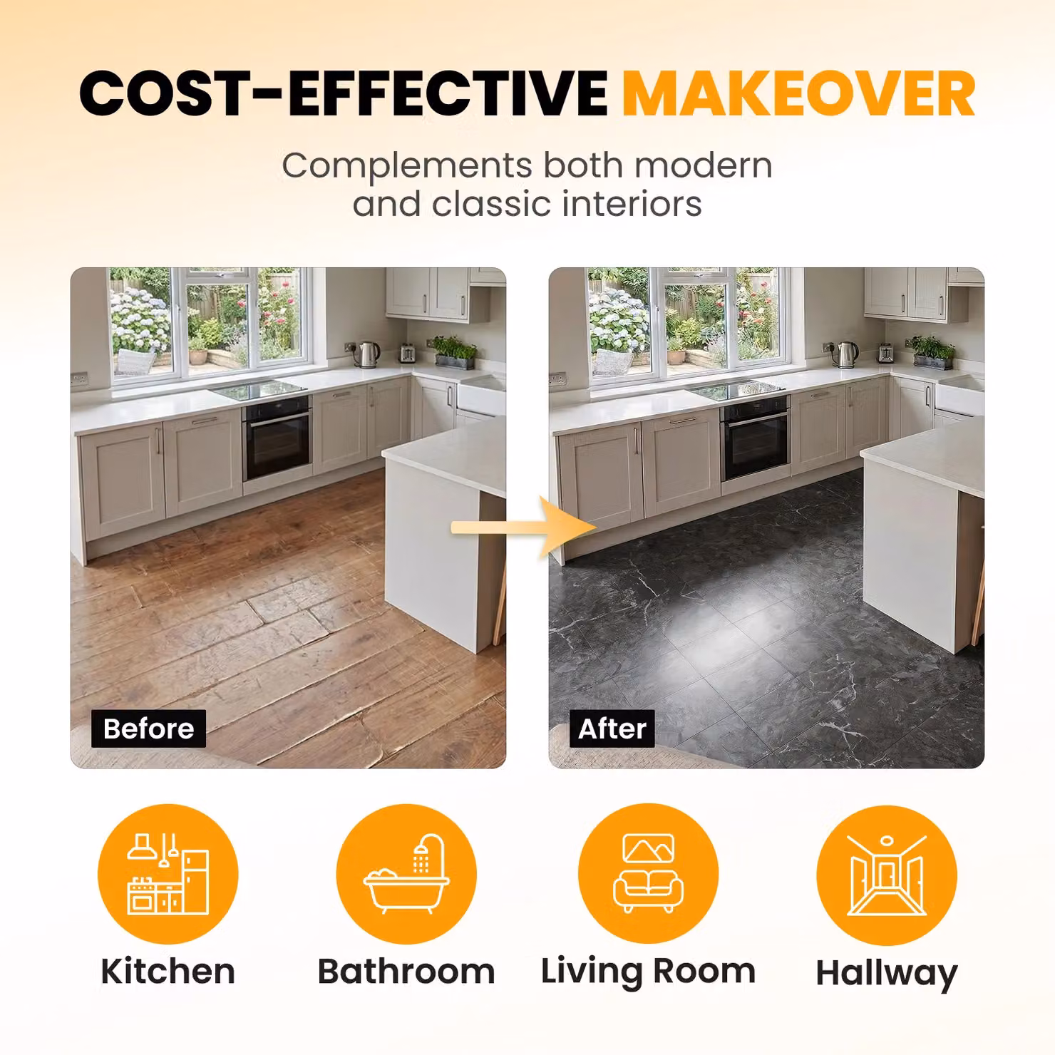 Novecrafto Self Adhesive Marble Effect Vinyl Floor Tiles, Pack of 20, Black and Grey, W/D: 30.5 x 30.5 cm – 6