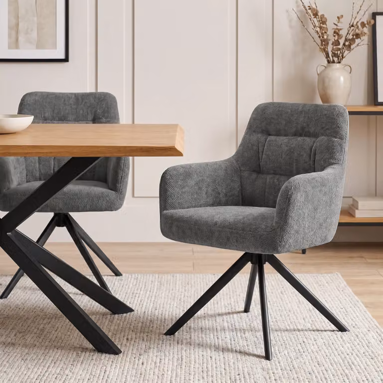 DHS Swivel Boucle Dining Chairs Set of 2 in Dark Grey