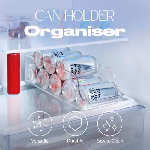 OHS Stackable Fridge Can Dispenser and Drink Organiser in Transparent Plastic, W: 34.0 cm, D: 10.0 cm, H: 4.42 cm – 2
