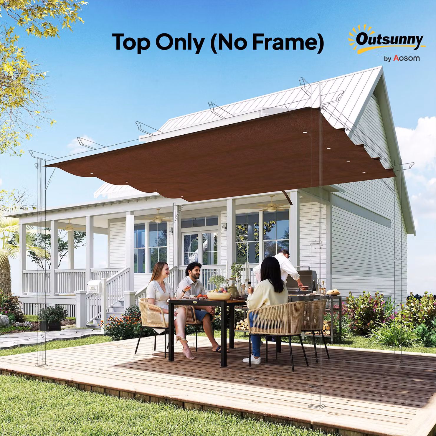 Outsunny Retractable Pergola Roof Sun Shade Cover in Brown, UPF 50+ Protection, W: 3 m, D: 2.15 m – 7