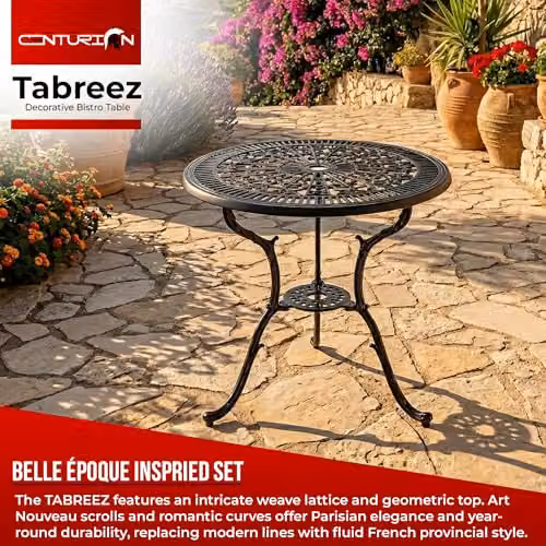 Centurion TABREEZ Cast Aluminium Round Garden Bistro Table in Black with Parasol Hole, Diameter: 69.5 cm – 2