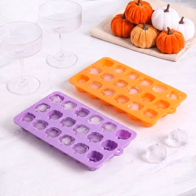 OHS 2 Pack Halloween Pumpkin Silicone Ice Cube Trays in Multicolour, BPA Free