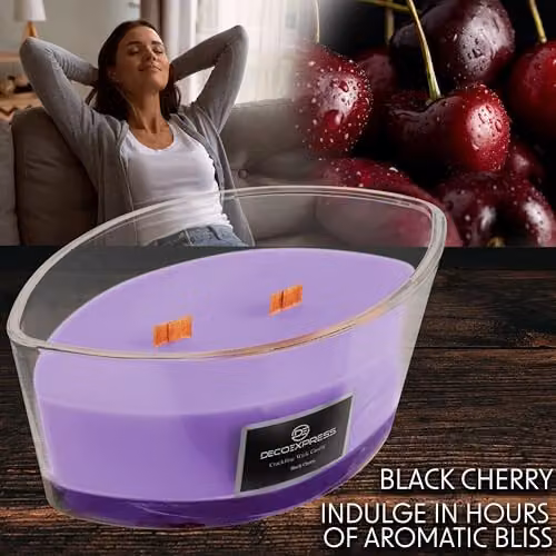Deco Express Black Cherry Scented Woodwick Candle in Purple with 50 Hour Burn Time – 3