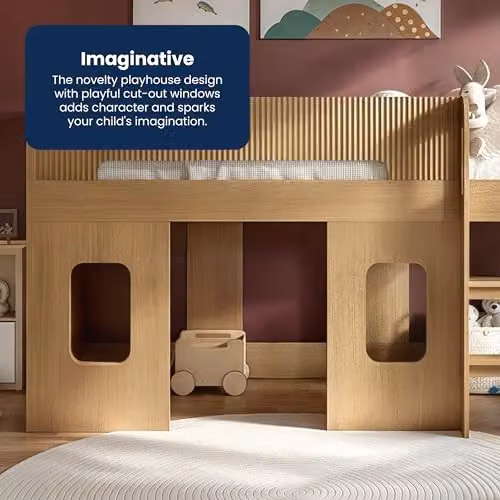 Flair Furnishings Lino Playhouse Kids Mid Sleeper Bed, Brown/Oak, W/D/H: 190 x 90 x 107.2 cm – 3