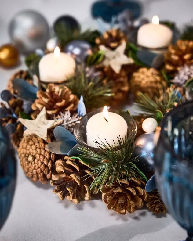 Dibor Set of 2 Moonlight Blue Round Glass Tealight Candle Holders for Christmas Tabletop Decoration, Diameter: 30 cm – 3