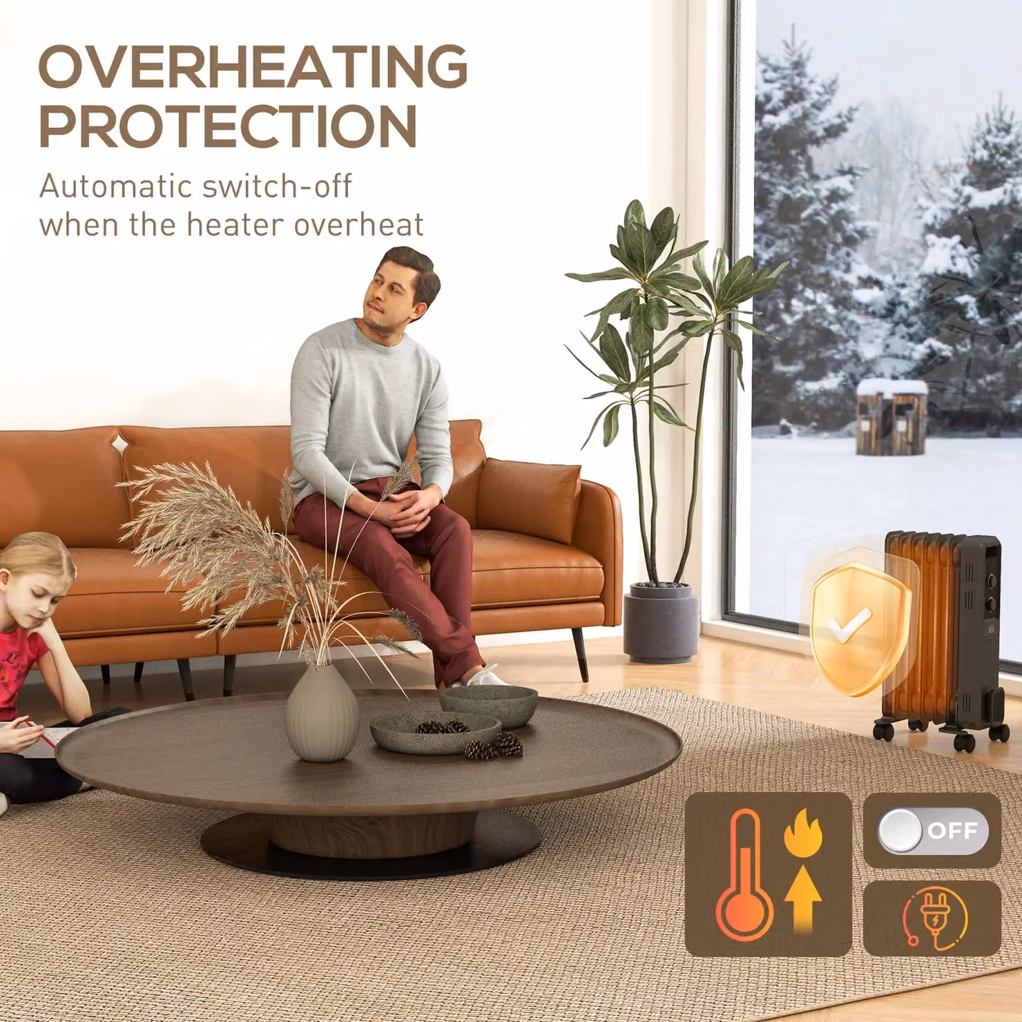 HOMCOM Portable Oil Filled Radiator Heater in Grey with Thermostat and Overheat Protection – 4