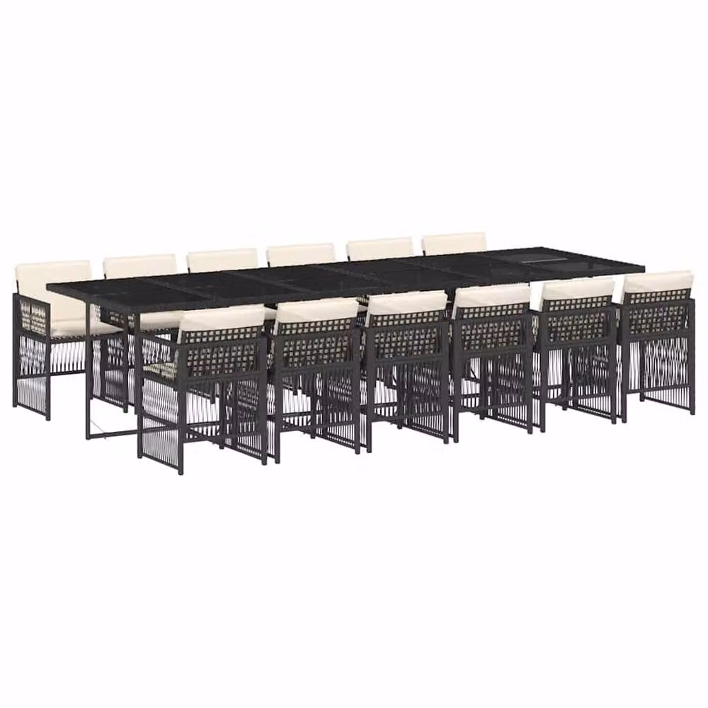 Berkfield Modern Black Polyrattan Garden Dining Set with Glass Tabletop – 2