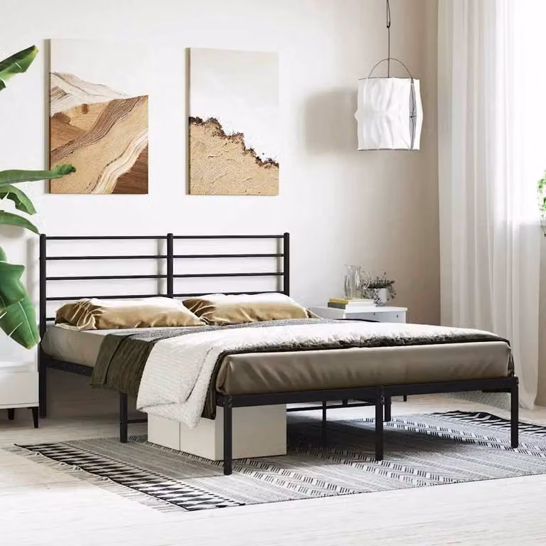 Berkfield Home Metal Bed Frame with Headboard in Black, W/D/H: 160 x 200 cm