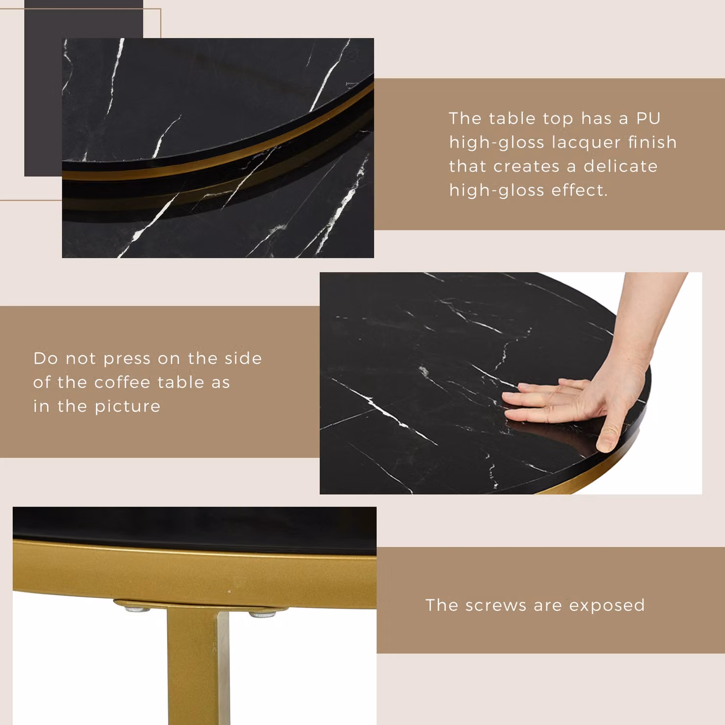 Aosom.UK Round Nesting Coffee Tables with Storage Drawer, Black Marble Top and Gold Metal Frame – 5