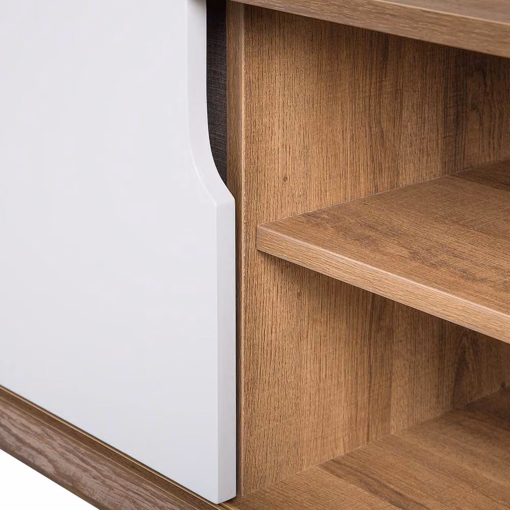 Wyld and Coco Modern Sideboard in Brown, White and Grey with 2 Sliding Doors and 2 Drawers, W/D/H: 147 x 42 x 56 cm – 3