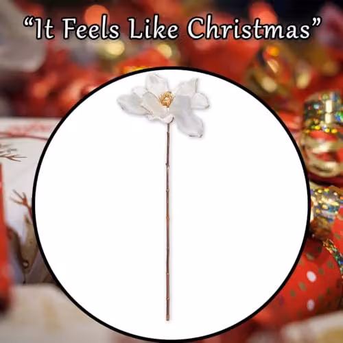 VFM e-Store Gold and White Magnolia Floral Christmas Stem Decoration, H 63 cm x W 15 cm x D 15 cm – 6