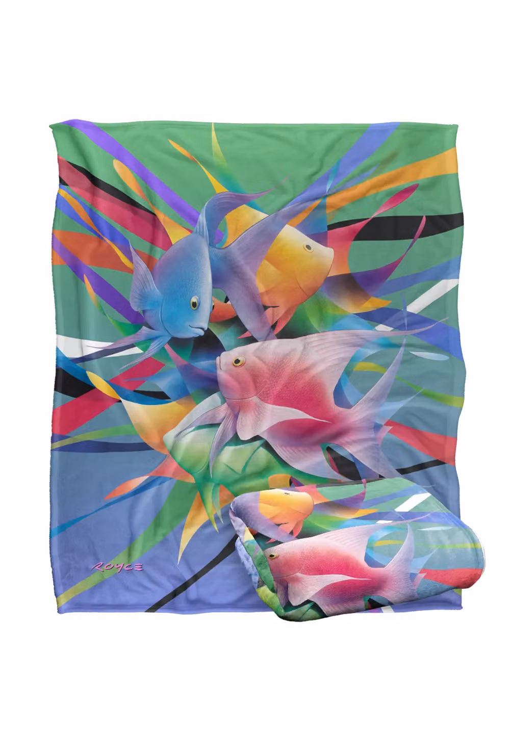 JQ Licensing Royce Mcclure Angel Fish Kiss Silky Touch Super Soft Fleece Throw Blanket, White, W/D/H: 152 x 127 cm – 2