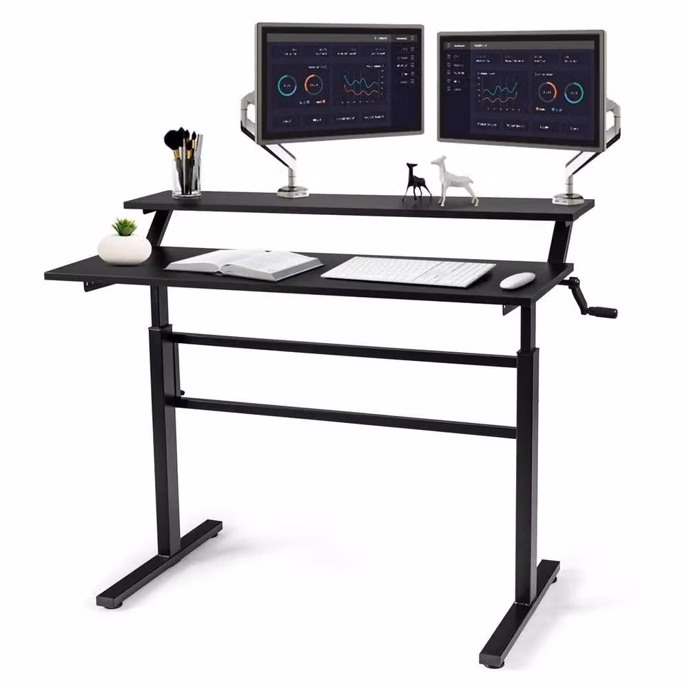 FLAVORA Height Adjustable Manual Crank Computer Desk in Black, W/D/H: 120 x 75 x 113 cm – 3