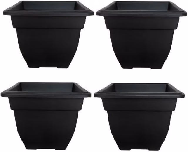 Whitefurze Large Square Bell Planter in Black Plastic, 38 cm